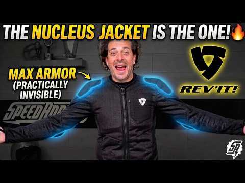Adam Waheed wearing a black REV'IT! Nucleus protector jacket with highlighted shoulder and chest armor